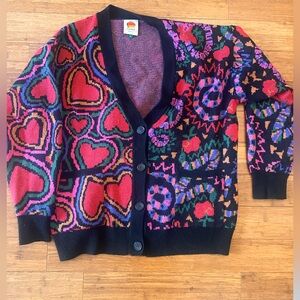 FARM Rio Multicolor Heart and Geometric Pattern Cardigan